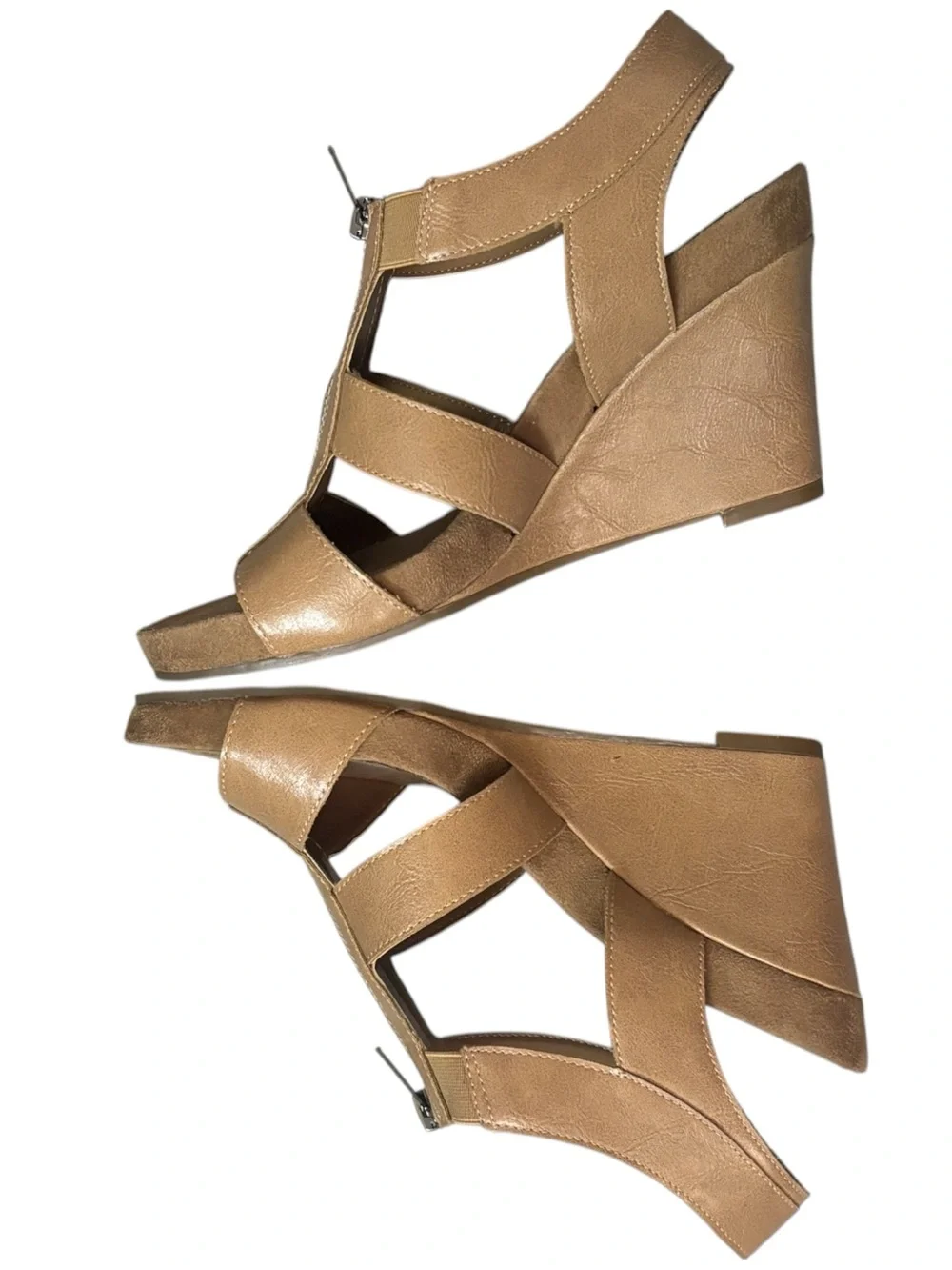 Aerosoles Tan Vegan Leather Zipper Gladiator Platform Sandals Heels Sz 8.5 Zip